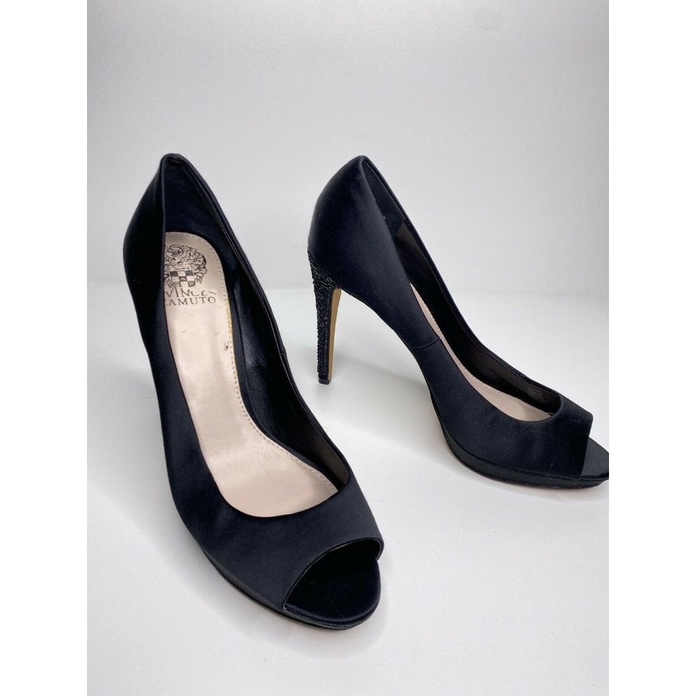 Vince Camuto Heels Size 10M Women's Black Satin Rhinestone Heeled Formal Pumps
